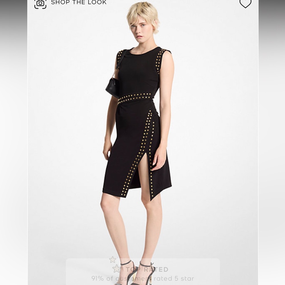 NWT (S) MICHAEL KORS Astor Studded Side Slit Midi Dress with studs
